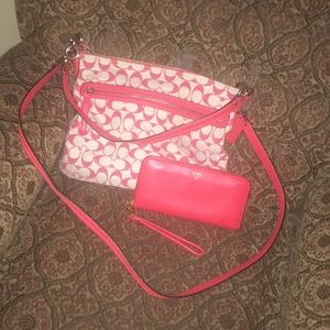 cross body coral and cream colored
